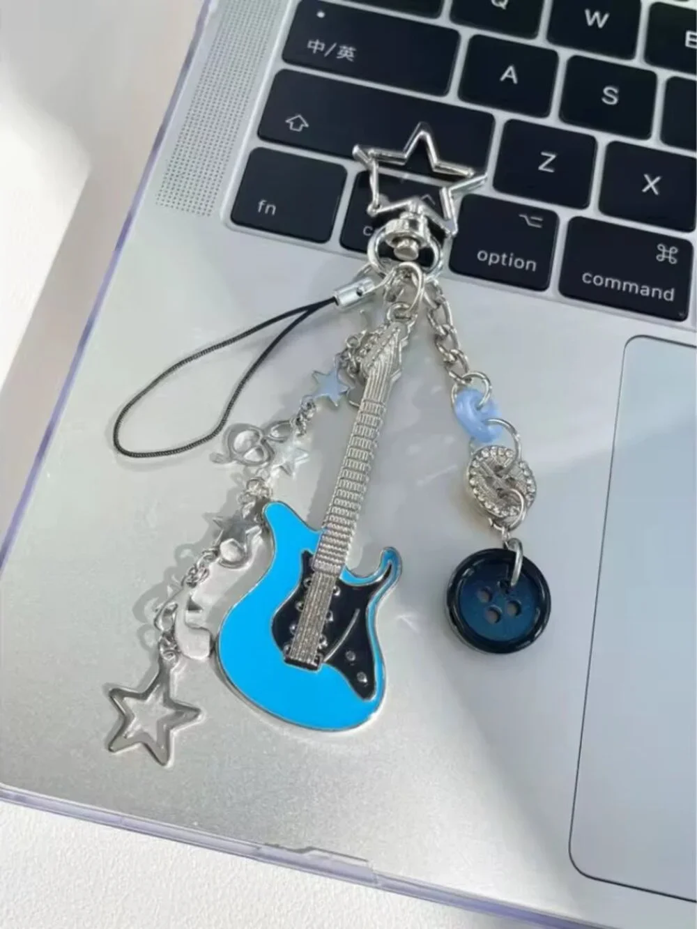 Hot Nirvana Band Y2K Guitar Keychain Star Note Button Beaded Bag Pendant